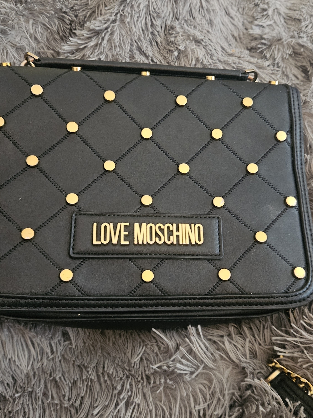 Love Moschino Black Quilted Stud Crossbody Bag with Gold Hardware